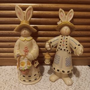 Vintage Mr & Mrs Easter Bunny Plastic Resin Figures.  8 1/2" Tall
